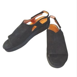 NEW L'amour Des Pieds Black Suede Slingback Wedge Sandals Size 9 M